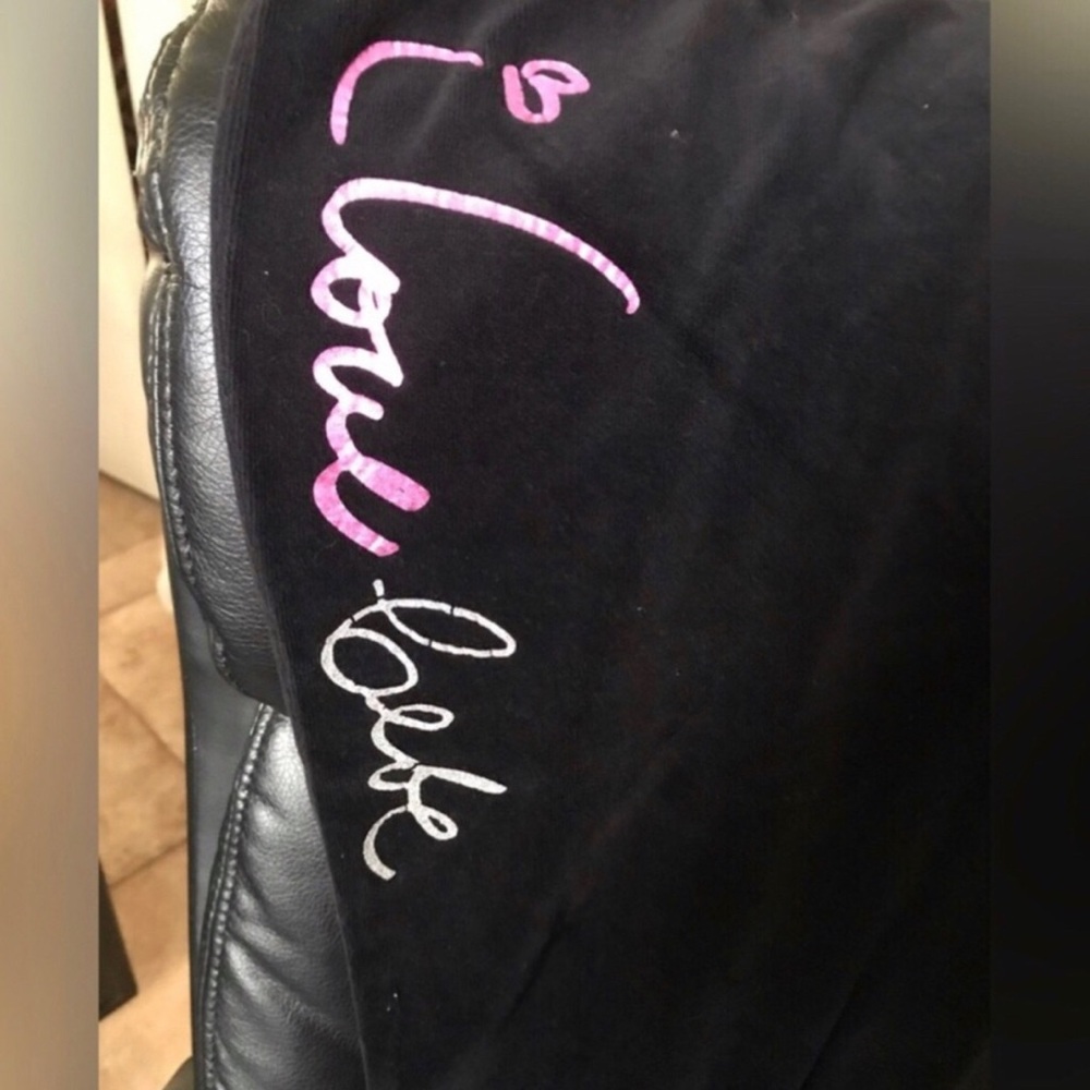 Bebe Women’s Black Graphic Lounge Pants with Pink & Silver Script Size L